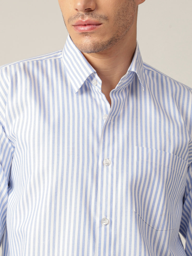 Sky Blue & White: Vertical Stripes Formal Shirt