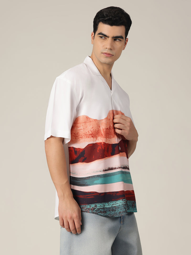 White: Placement Printed Drop Shoulder Oversized Shirt