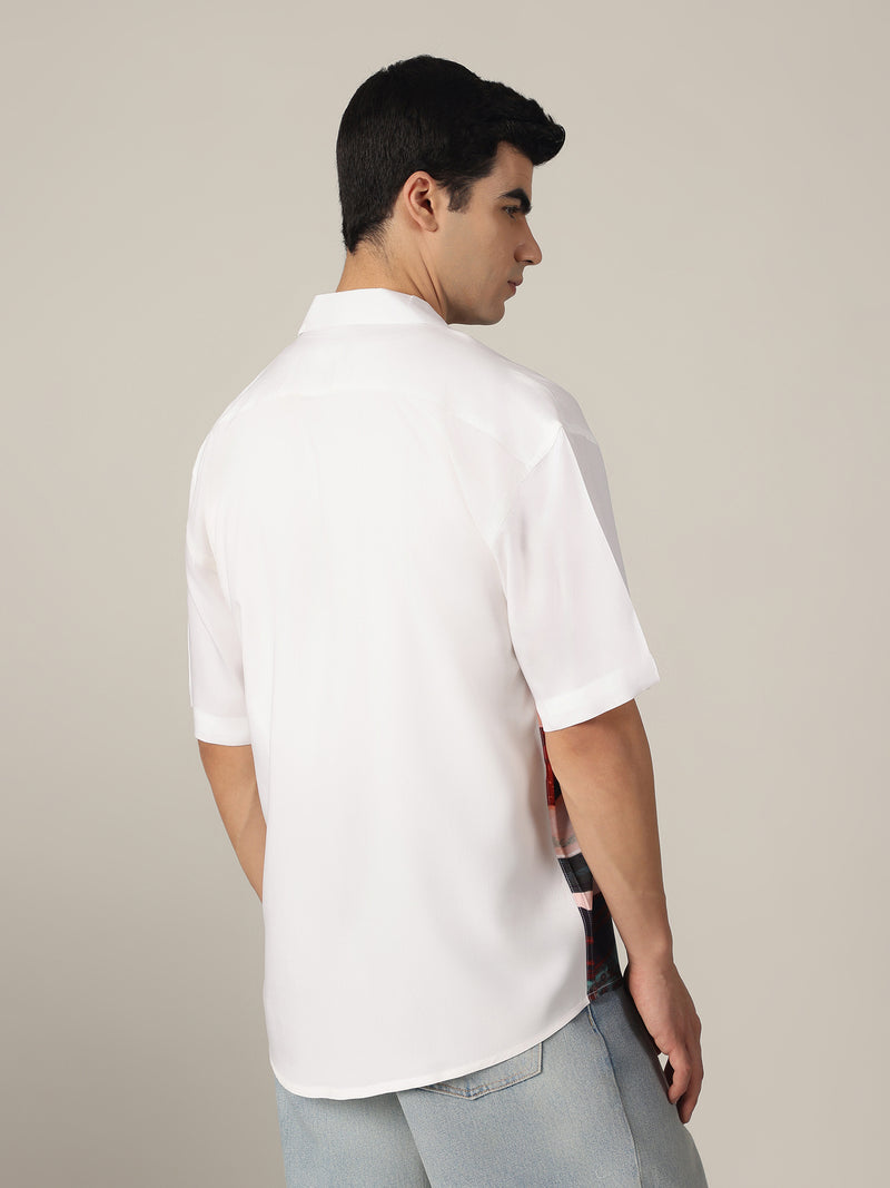 White: Placement Printed Drop Shoulder Oversized Shirt