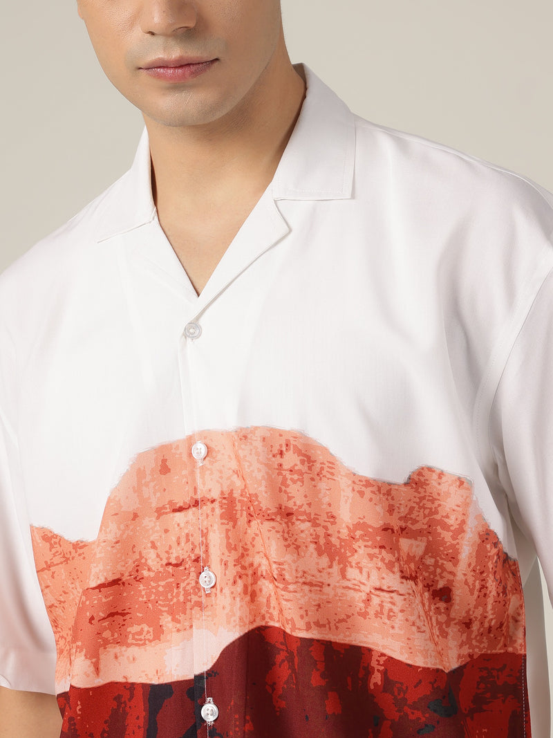 White: Placement Printed Drop Shoulder Oversized Shirt