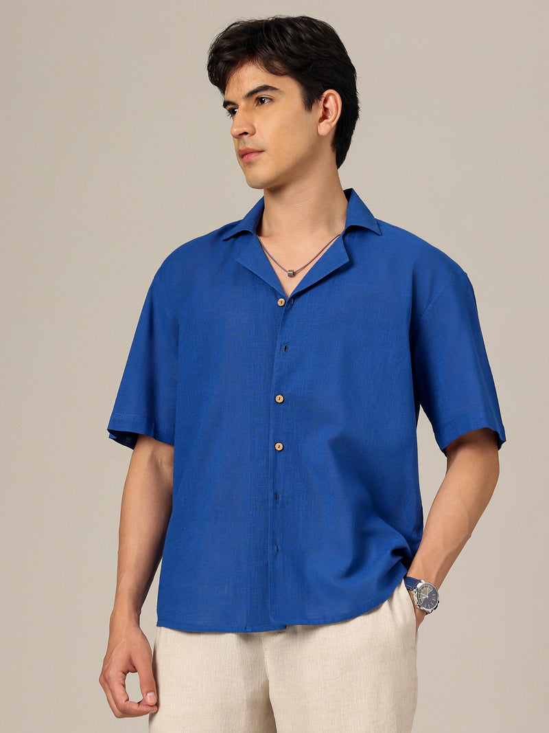 Blue & White: Embroidered Drop Shoulder Oversized Shirt