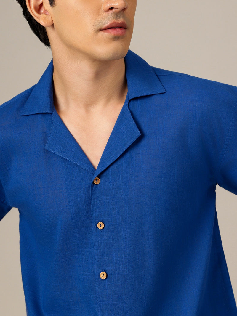 Blue & White: Embroidered Drop Shoulder Oversized Shirt