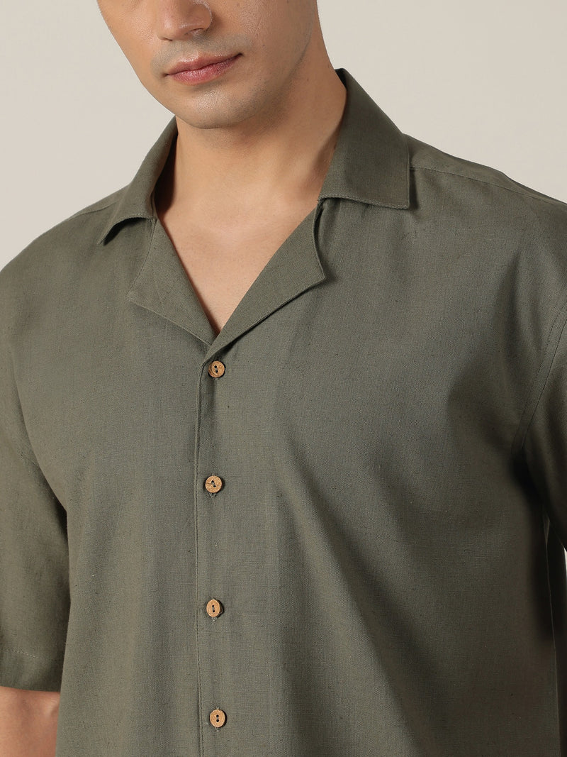 Olive & Beige: Embroidered Drop Shoulder Oversized Shirt