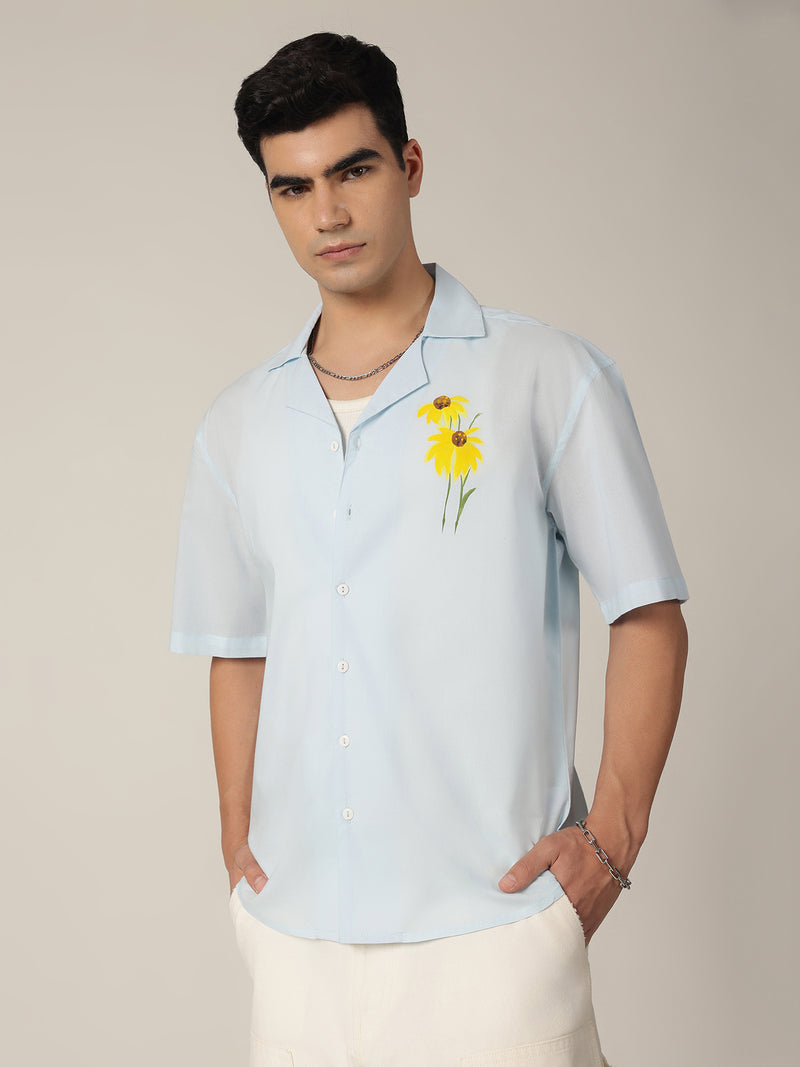 Sky Blue: Hand Brushpainted Drop-Shoulder Oversized Shirt