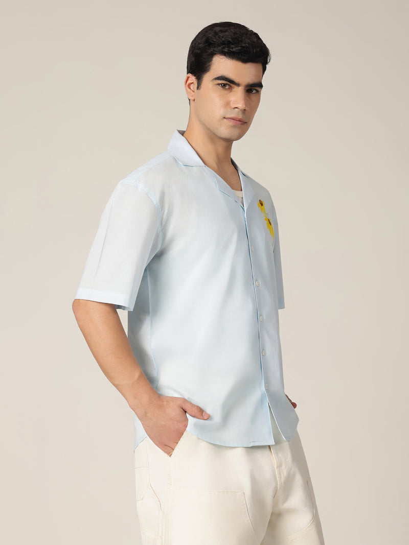 Sky Blue: Hand Brushpainted Drop-Shoulder Oversized Shirt