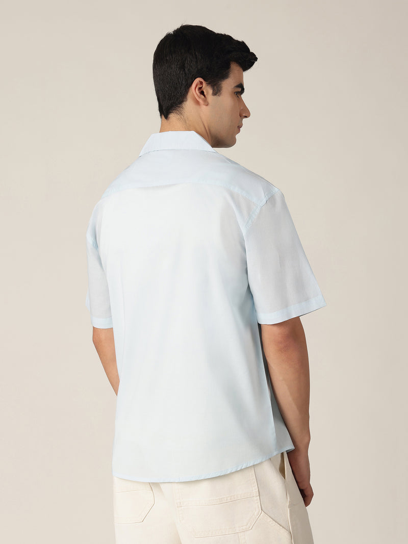 Sky Blue: Hand Brushpainted Drop-Shoulder Oversized Shirt