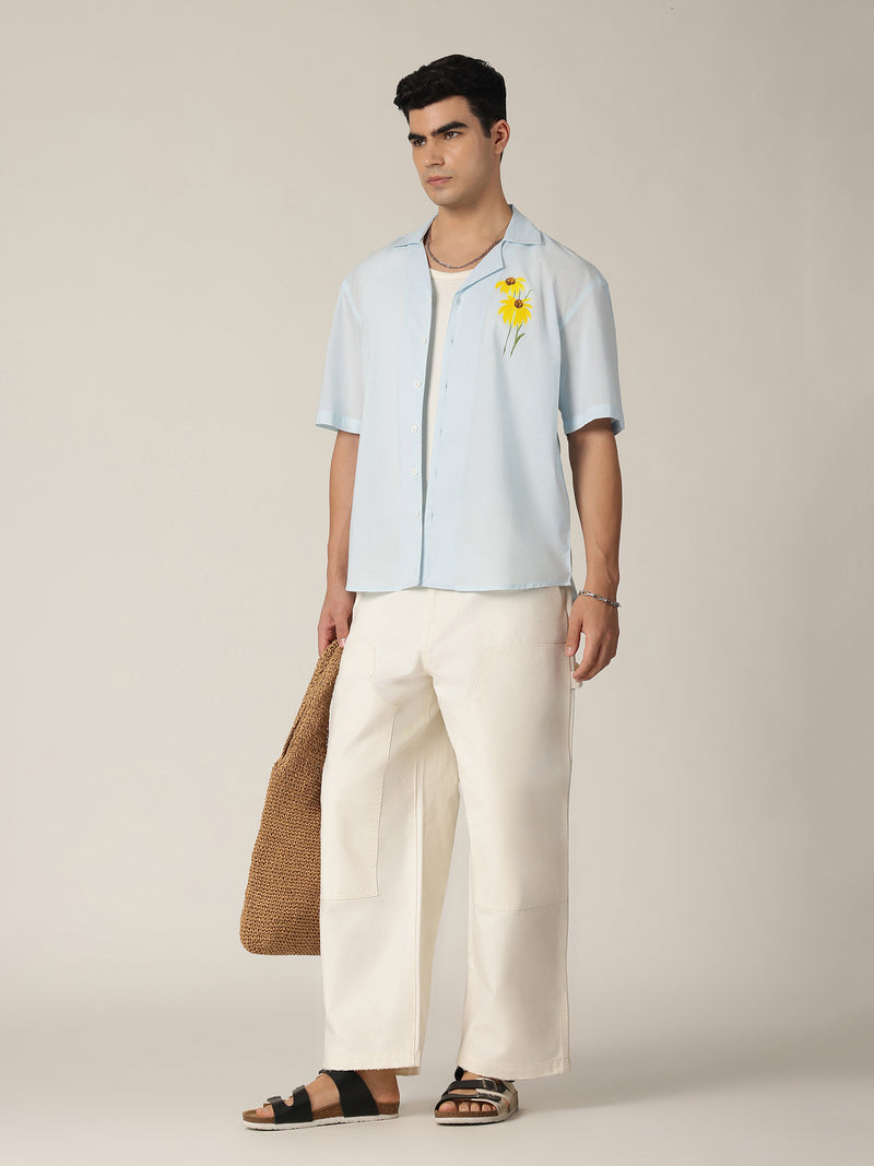 Sky Blue: Hand Brushpainted Drop-Shoulder Oversized Shirt