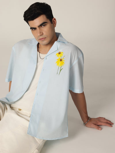 Sky Blue: Hand Brushpainted Drop-Shoulder Oversized Shirt