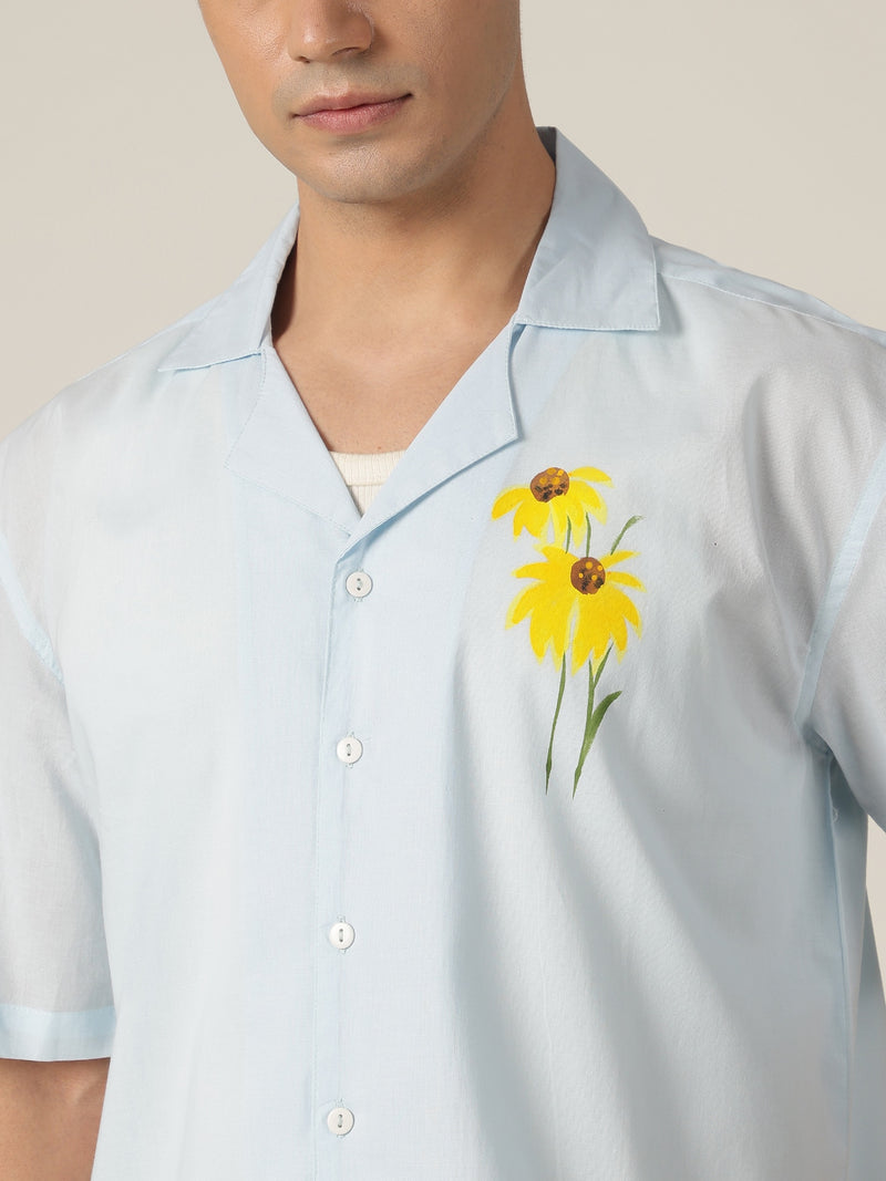 Sky Blue: Hand Brushpainted Drop-Shoulder Oversized Shirt