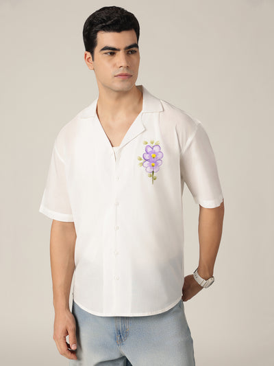 White: Hand Brushpainted Drop-Shoulder Oversized Shirt