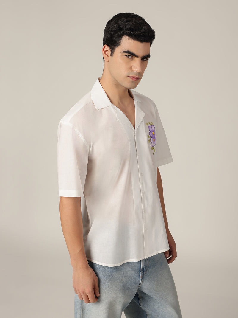 White: Hand Brushpainted Drop-Shoulder Oversized Shirt