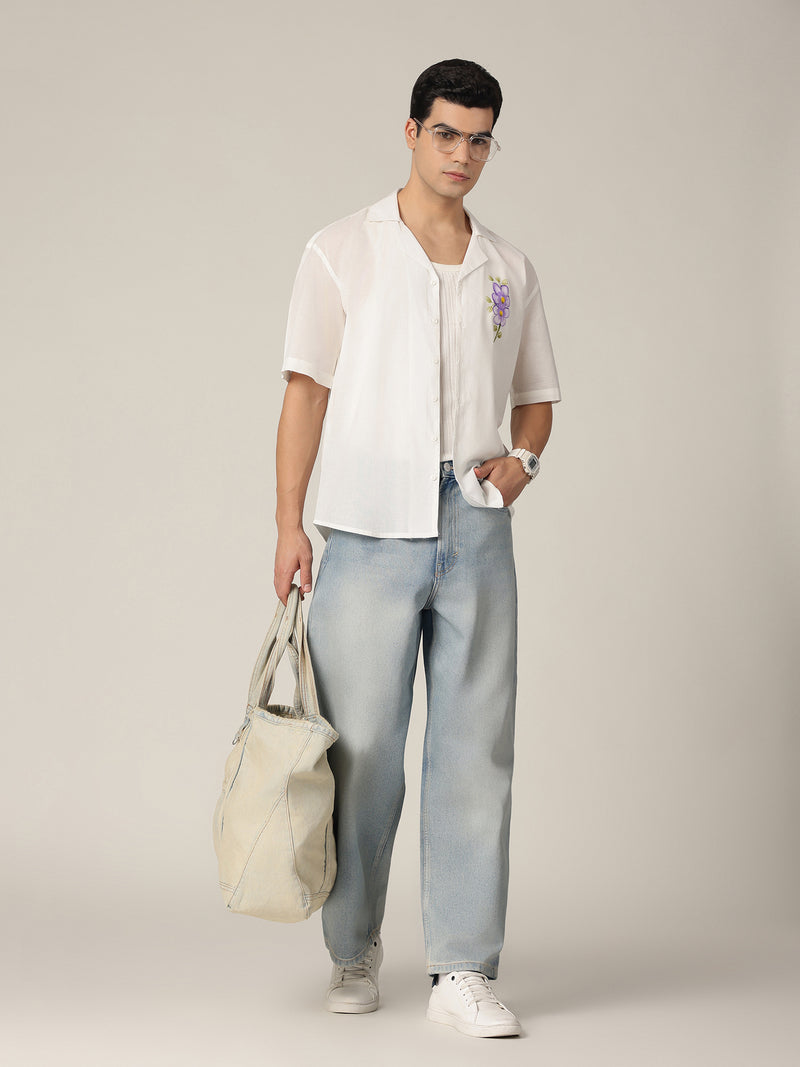 White: Hand Brushpainted Drop-Shoulder Oversized Shirt