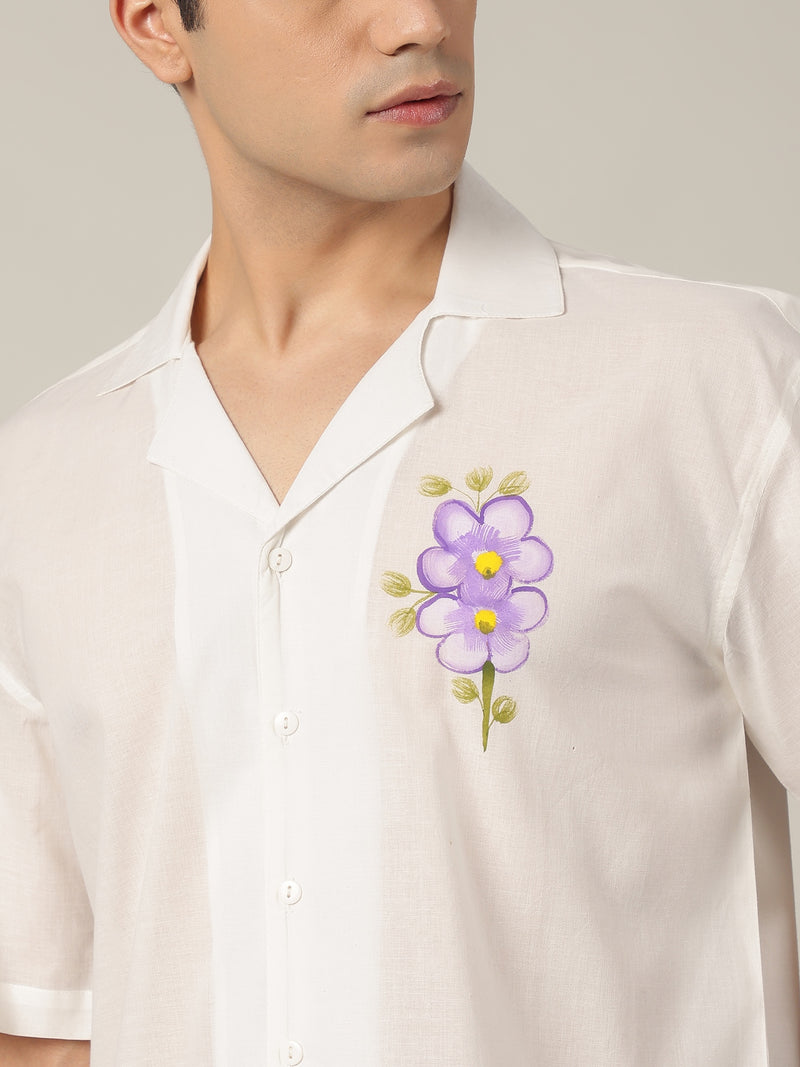 White: Hand Brushpainted Drop-Shoulder Oversized Shirt