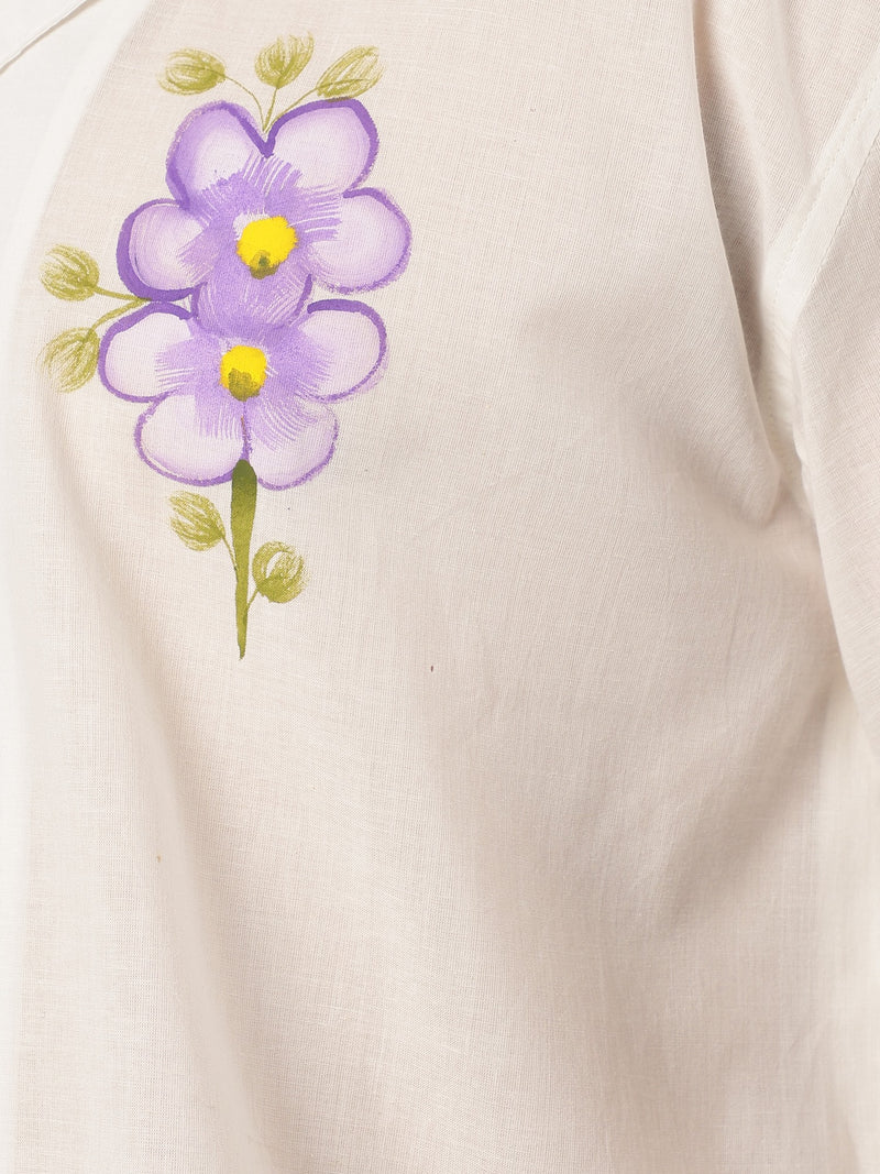 White: Hand Brushpainted Drop-Shoulder Oversized Shirt