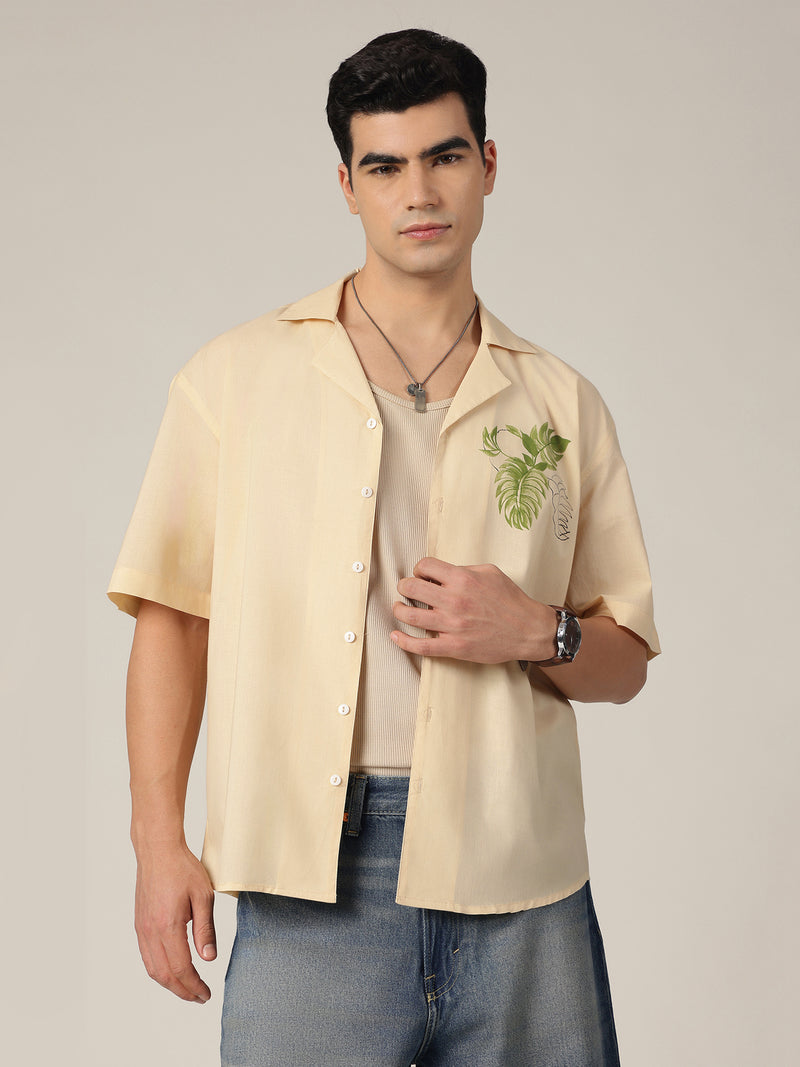 Pastel Yellow: Hand Brushpainted Drop-Shoulder Oversized Shirt