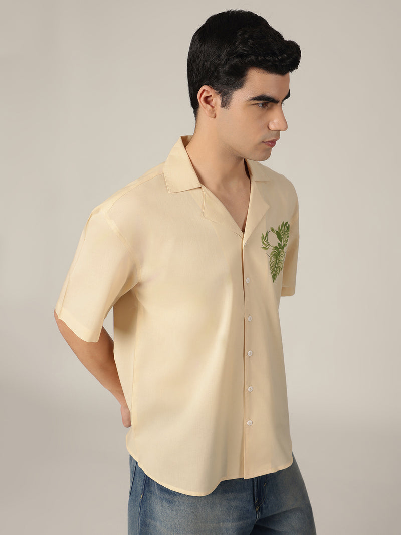 Pastel Yellow: Hand Brushpainted Drop-Shoulder Oversized Shirt