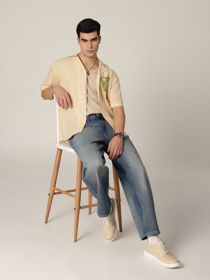 Pastel Yellow: Hand Brushpainted Drop-Shoulder Oversized Shirt