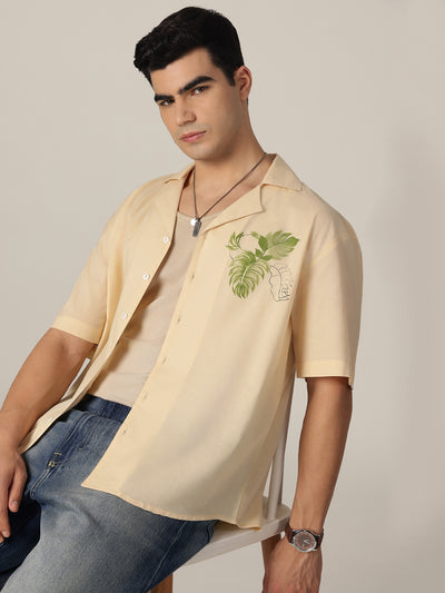 Pastel Yellow: Hand Brushpainted Drop-Shoulder Oversized Shirt