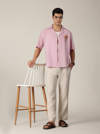 Pastel Pink: Hand Brushpainted Drop-Shoulder Oversized Shirt