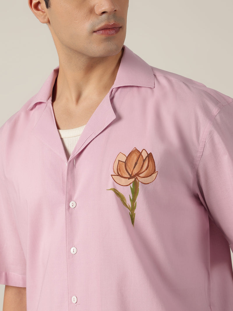 Pastel Pink: Hand Brushpainted Drop-Shoulder Oversized Shirt