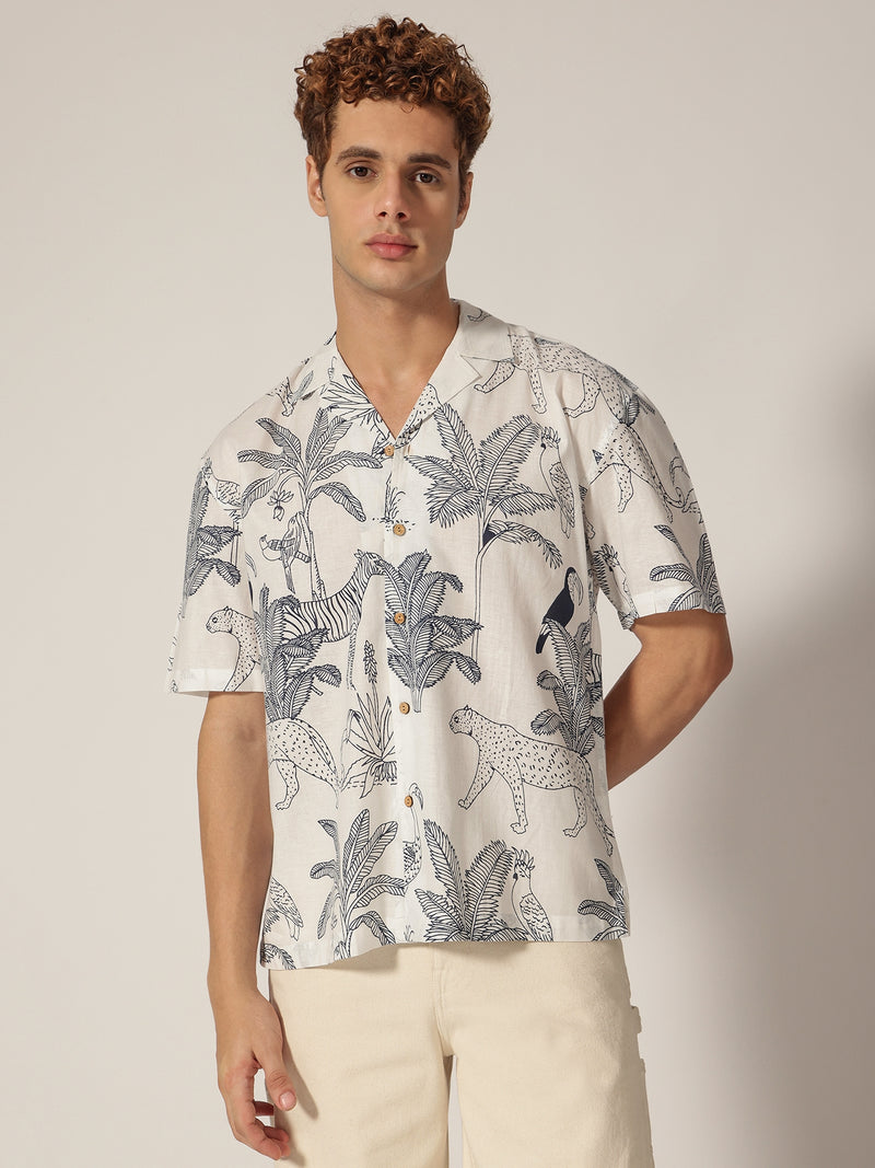 White & Blue: Hand Block Printed Drop Shoulder Oversized Shirt