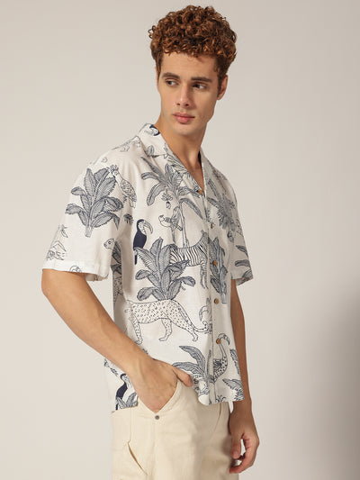 White & Blue: Hand Block Printed Drop Shoulder Oversized Shirt