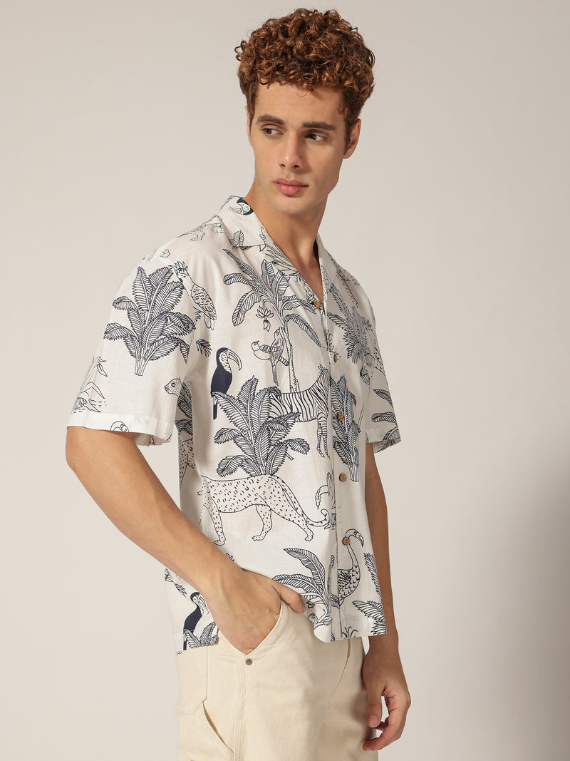 White & Blue: Hand Block Printed Drop Shoulder Oversized Shirt