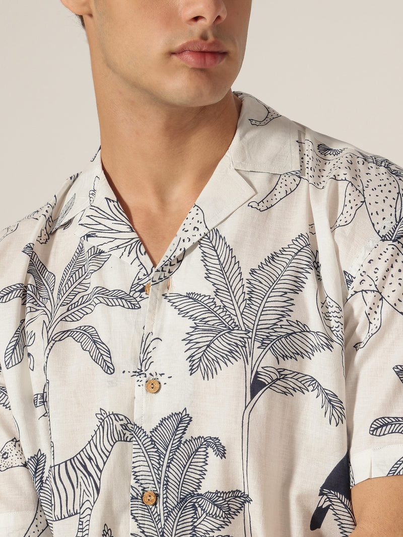 White & Blue: Hand Block Printed Drop Shoulder Oversized Shirt