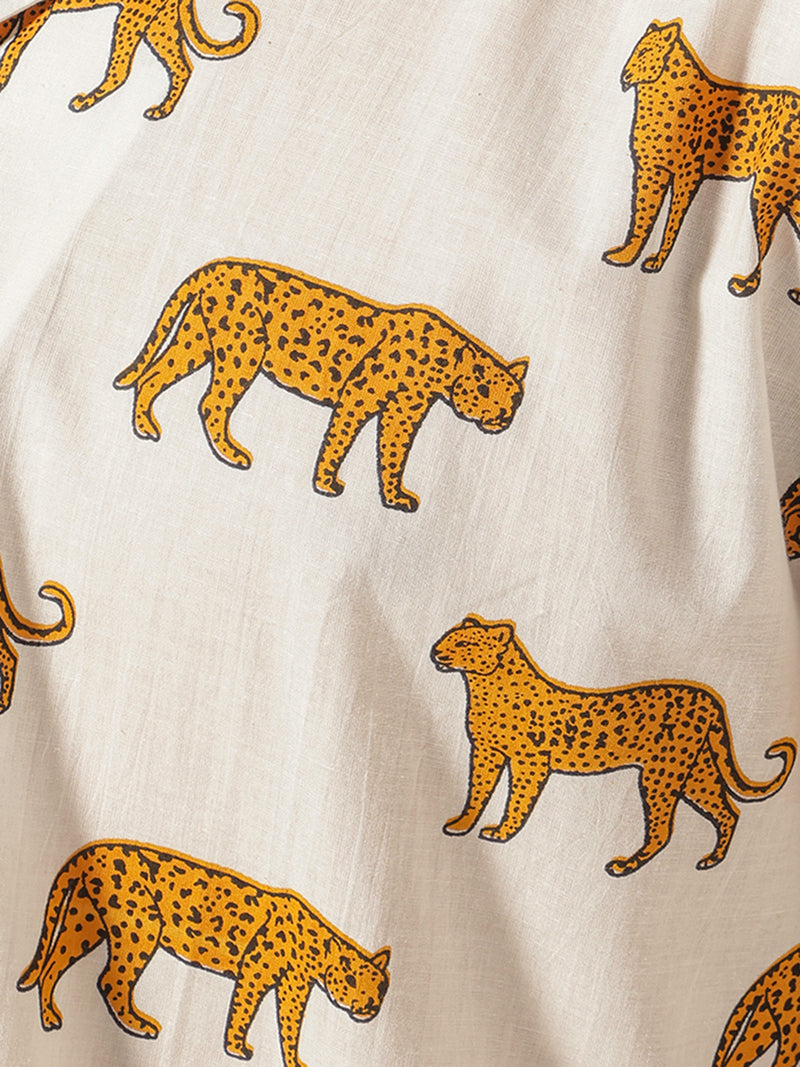 White: Animal Block Printed Drop Shoulder Oversized Shirt