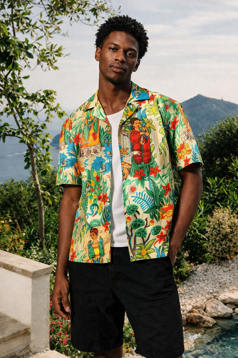 Mint: Tropical Block Printed Drop Shoulder Oversized Shirt