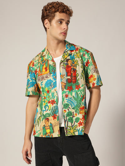 Mint: Tropical Block Printed Drop Shoulder Oversized Shirt