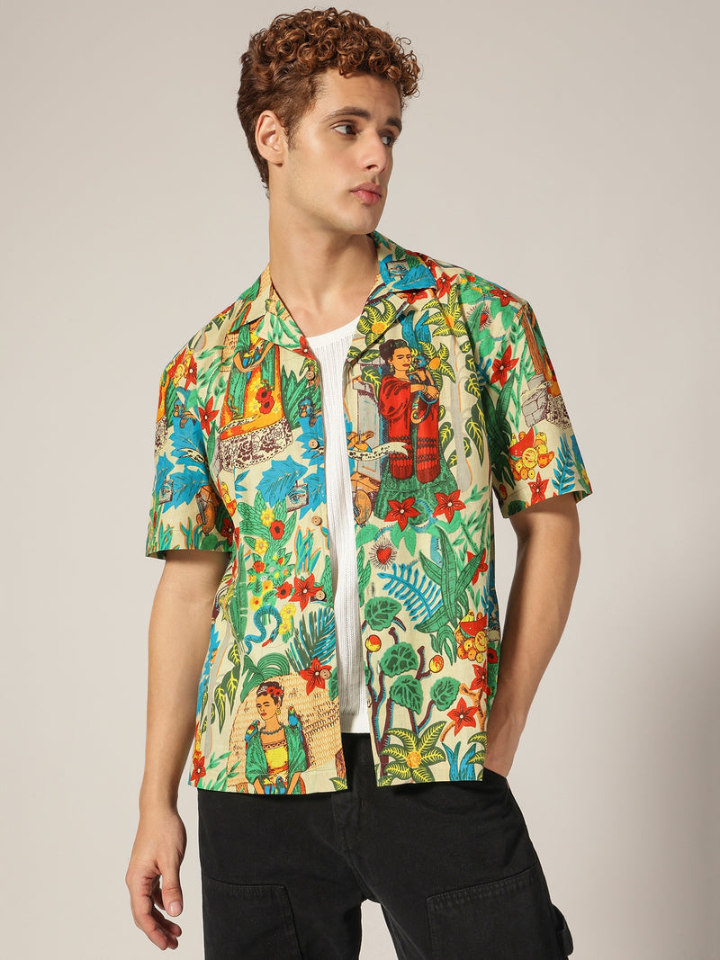 Mint: Tropical Block Printed Drop Shoulder Oversized Shirt