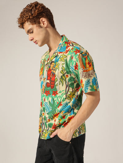 Mint: Tropical Block Printed Drop Shoulder Oversized Shirt