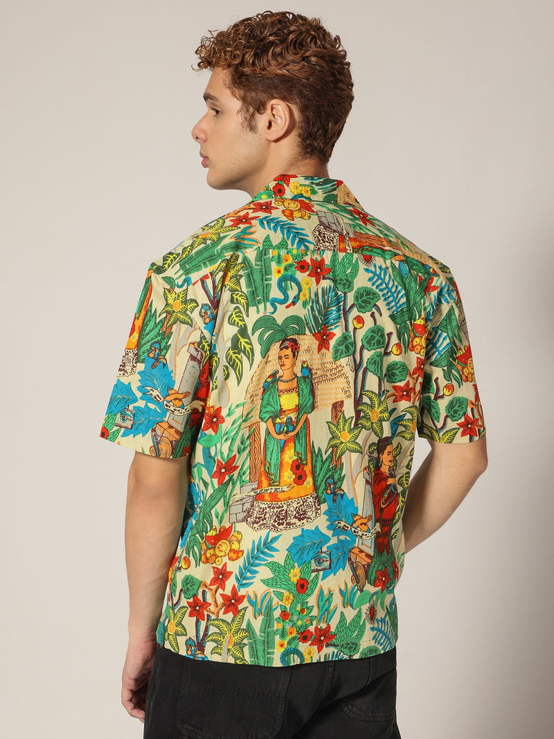 Mint: Tropical Block Printed Drop Shoulder Oversized Shirt