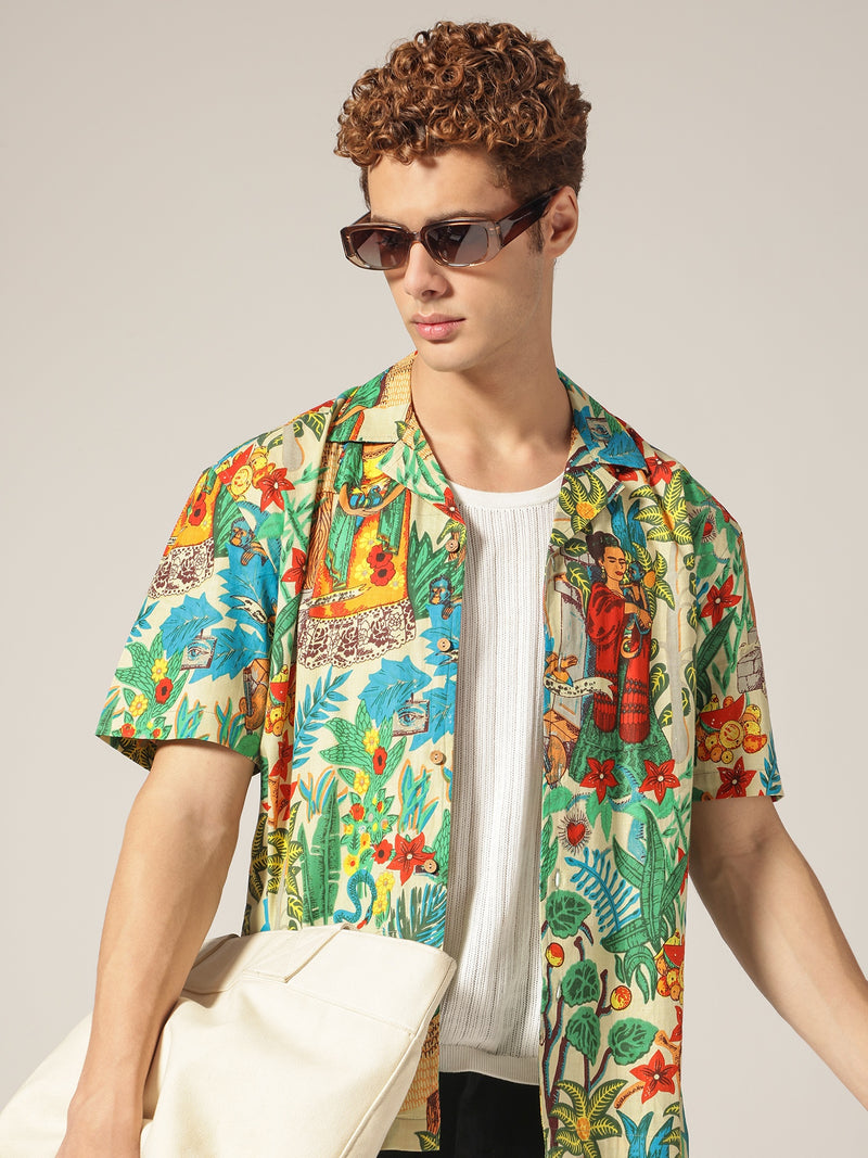 Mint: Tropical Block Printed Drop Shoulder Oversized Shirt