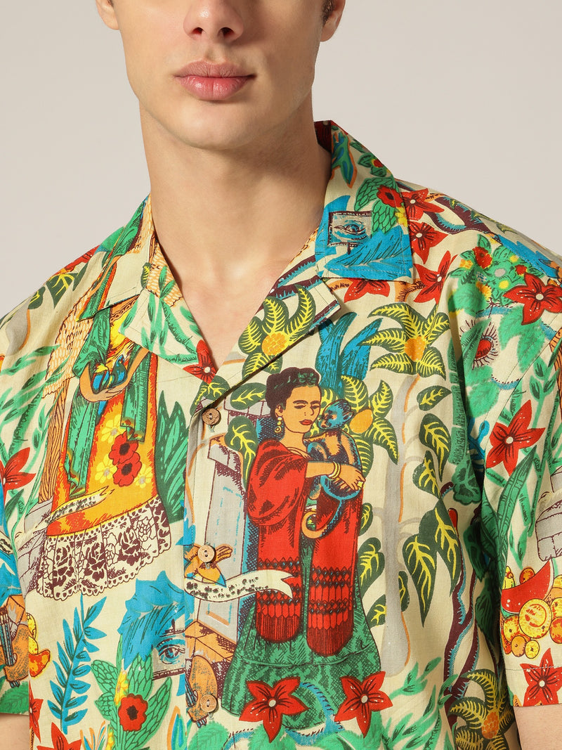 Mint: Tropical Block Printed Drop Shoulder Oversized Shirt