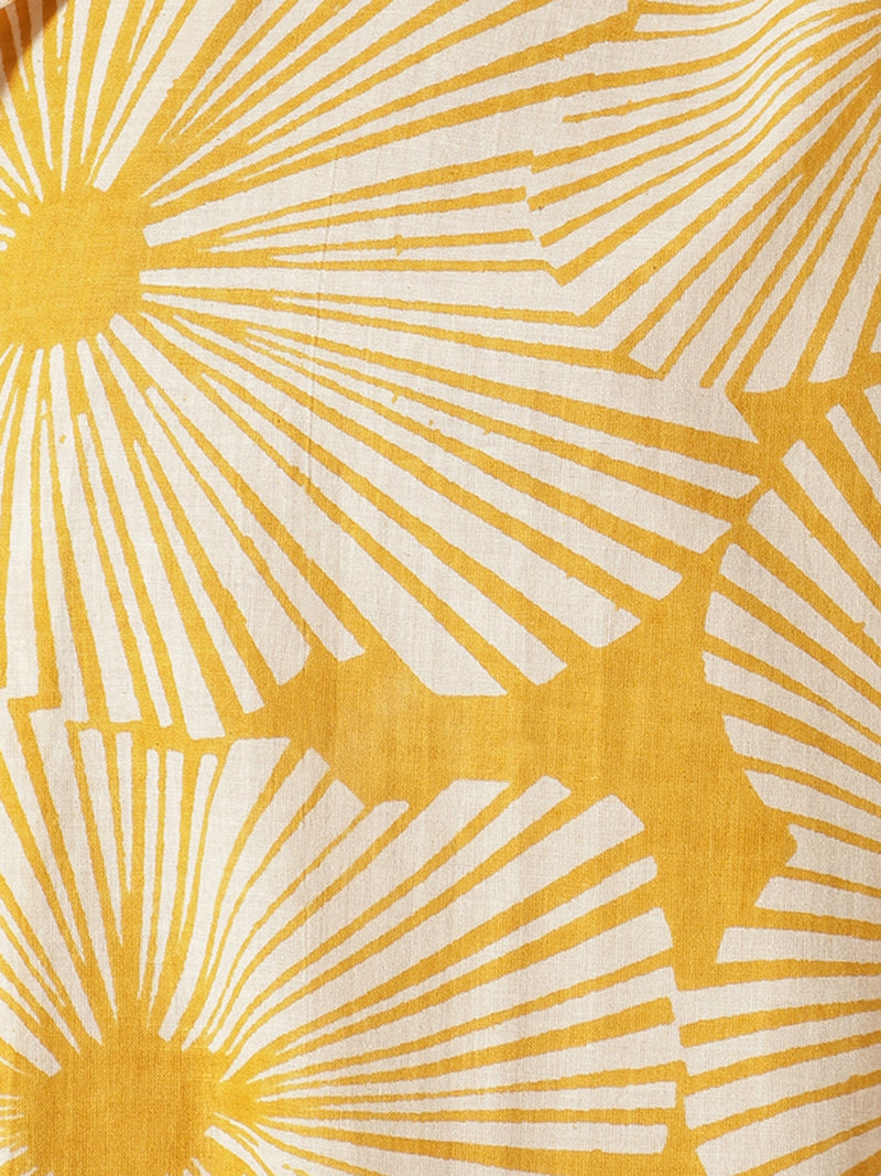 Yellow: Block Printed Drop Shoulder Oversized Shirt