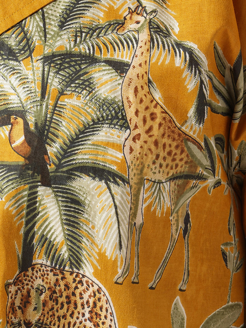 Mustard: Tropical Block Printed Drop Shoulder Oversized Shirt
