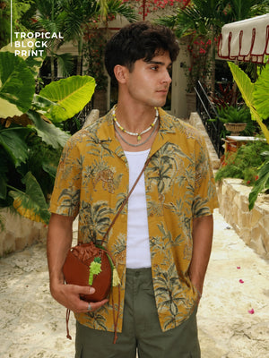 Tropical Block Printed Drop Shoulder Oversized Shirt