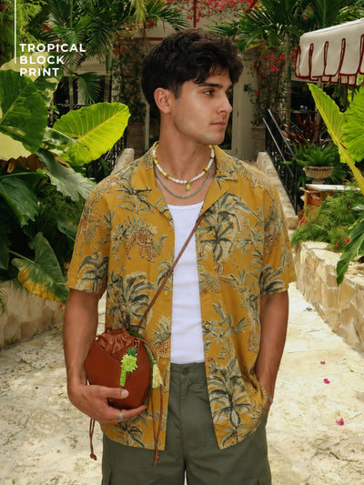 Tropical Block Printed Drop Shoulder Oversized Shirt