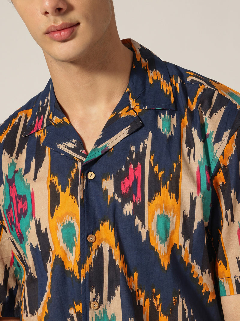 Blue: Abstract Printed Drop Shoulder Oversized Shirt