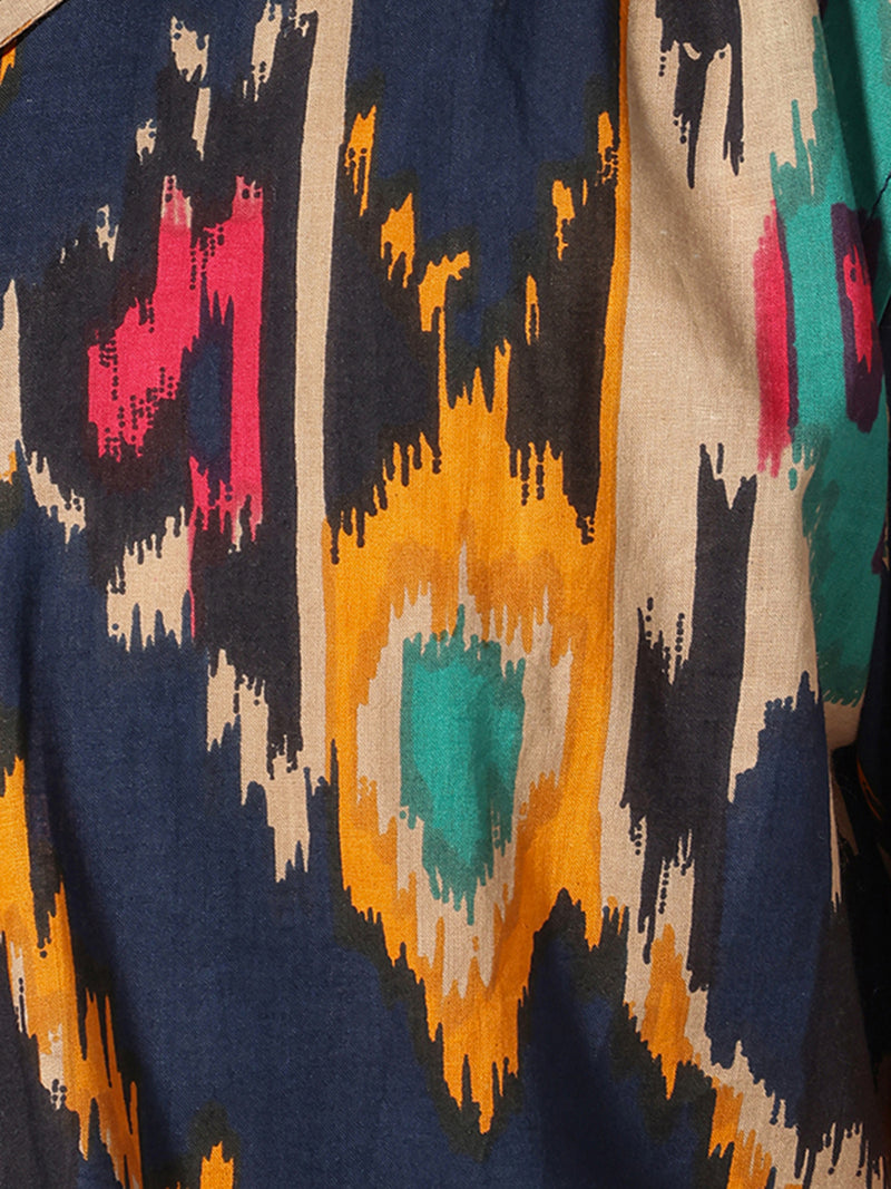 Blue: Abstract Printed Drop Shoulder Oversized Shirt