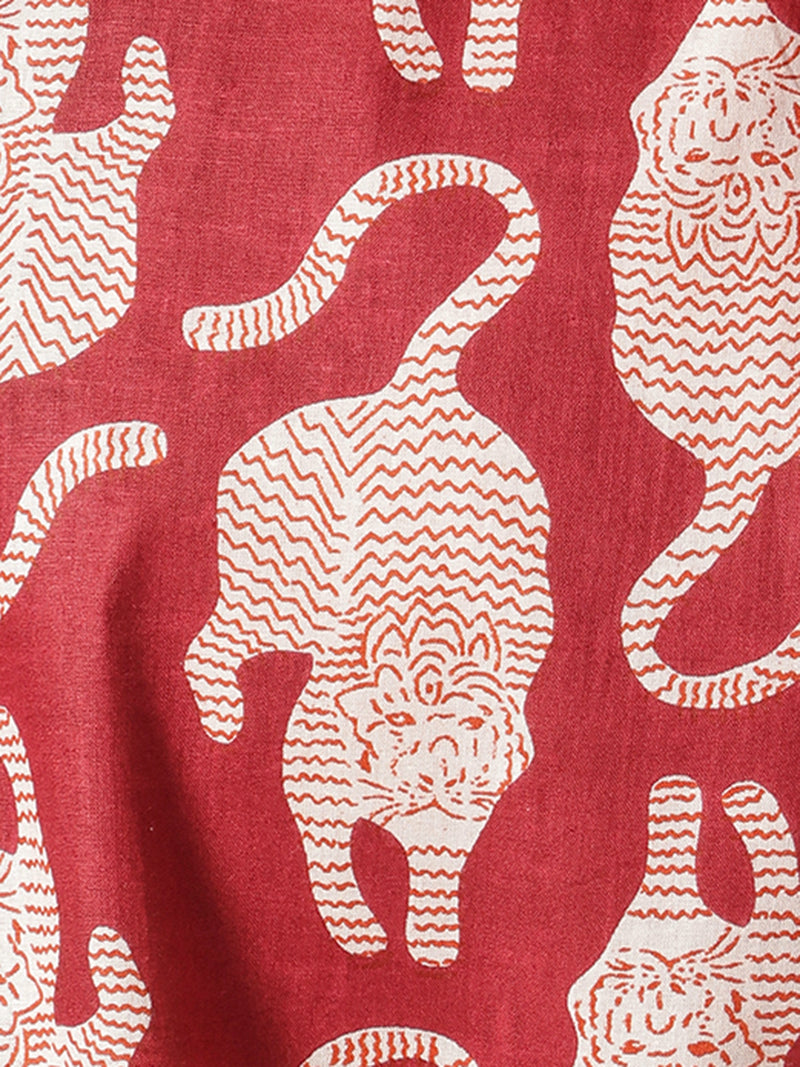 Maroon: Block Printed Drop Shoulder Oversized Shirt