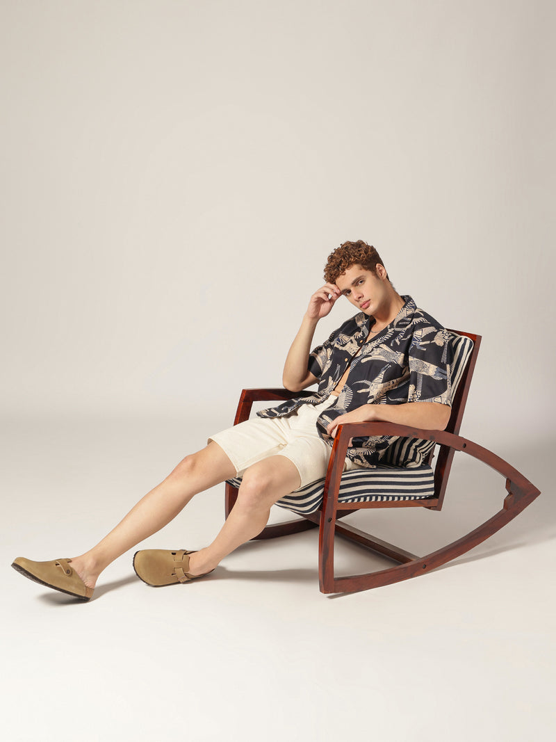 Dark Blue: Block Printed Drop Shoulder Oversized Shirt