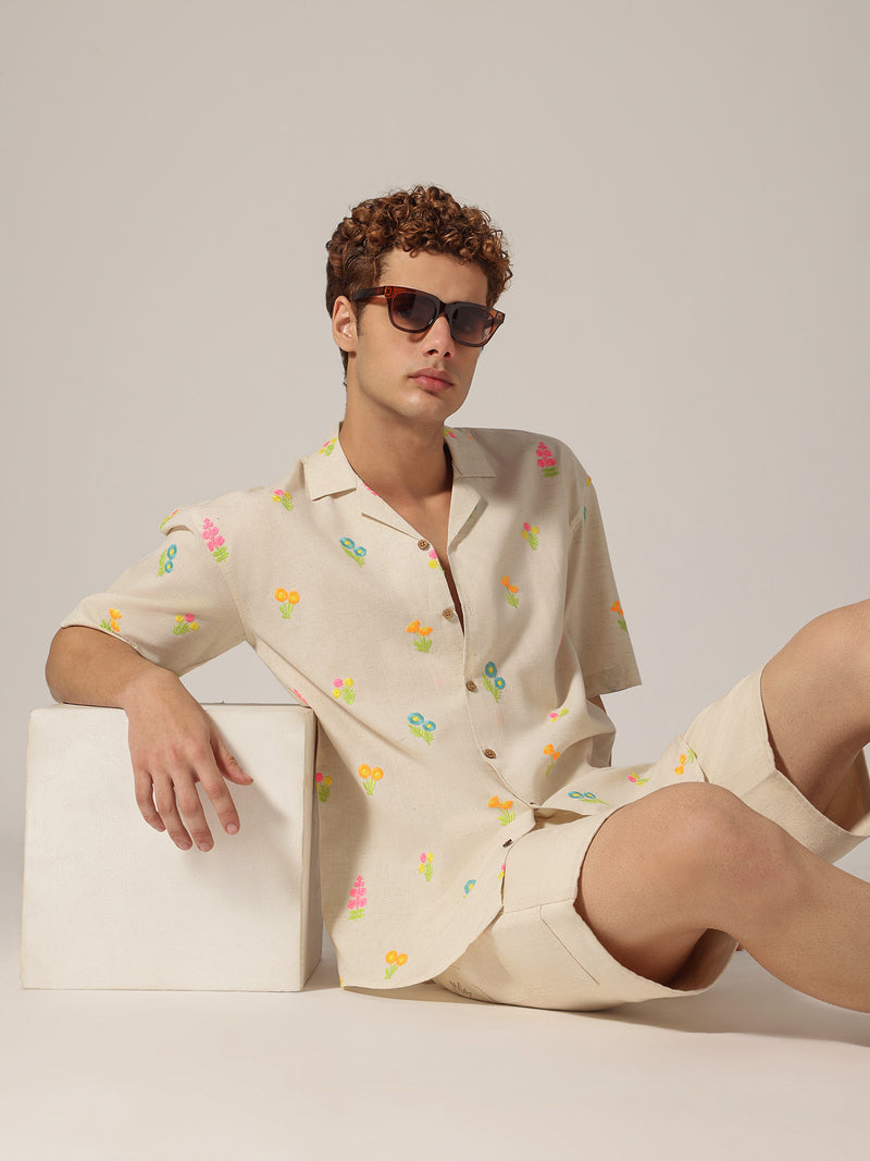Off White: Embroidered Drop Shoulder Oversized Casual Shirt