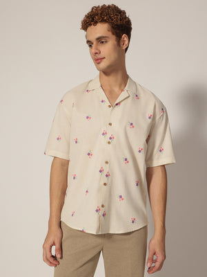 Off White: Embroidered Drop Shoulder Oversized Casual Shirt