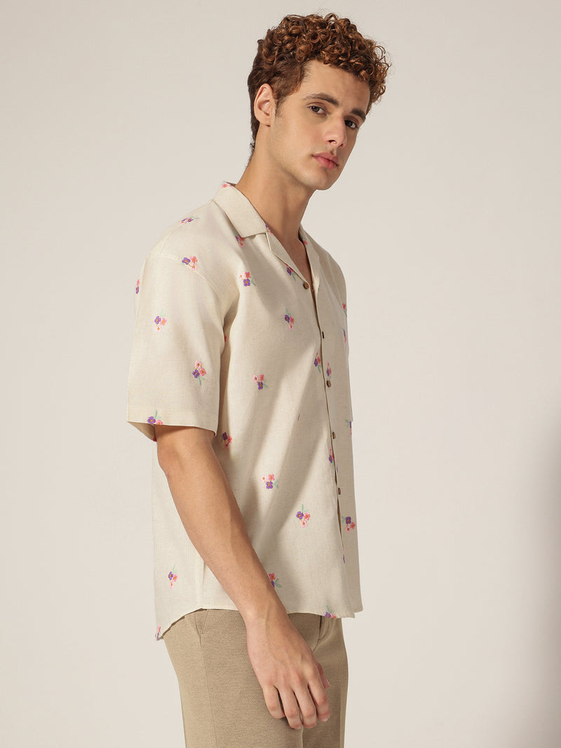 Off White: Embroidered Drop Shoulder Oversized Casual Shirt