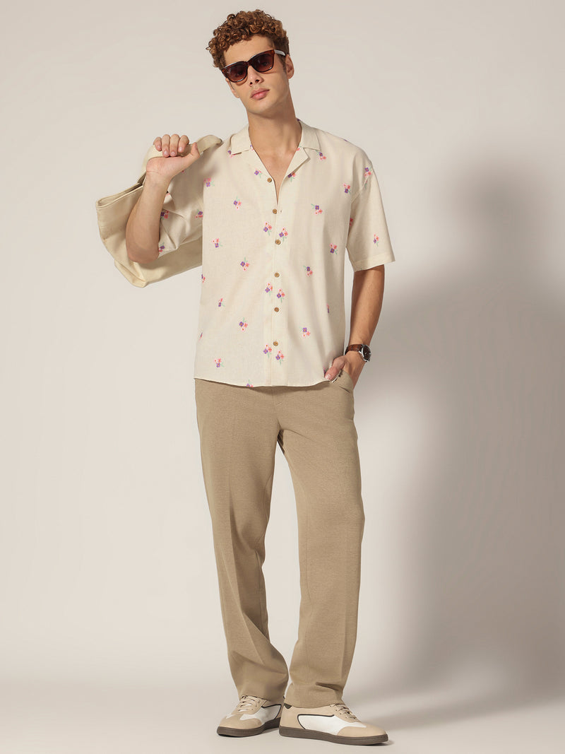 Off White: Embroidered Drop Shoulder Oversized Casual Shirt