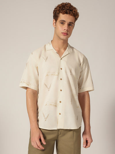 Off White: Embroidered Drop Shoulder Oversized Casual Shirt