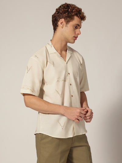 Off White: Embroidered Drop Shoulder Oversized Casual Shirt